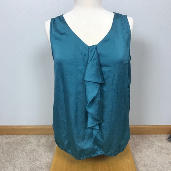 LOFT Tops - 🌞Ann Taylor loft Teal Satin ruffle career tank